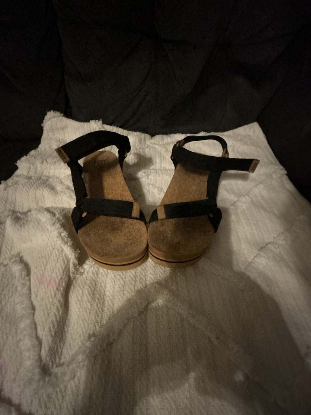 Reef Cushion Rem Hi Size 7 Black Tan Platform Sandals